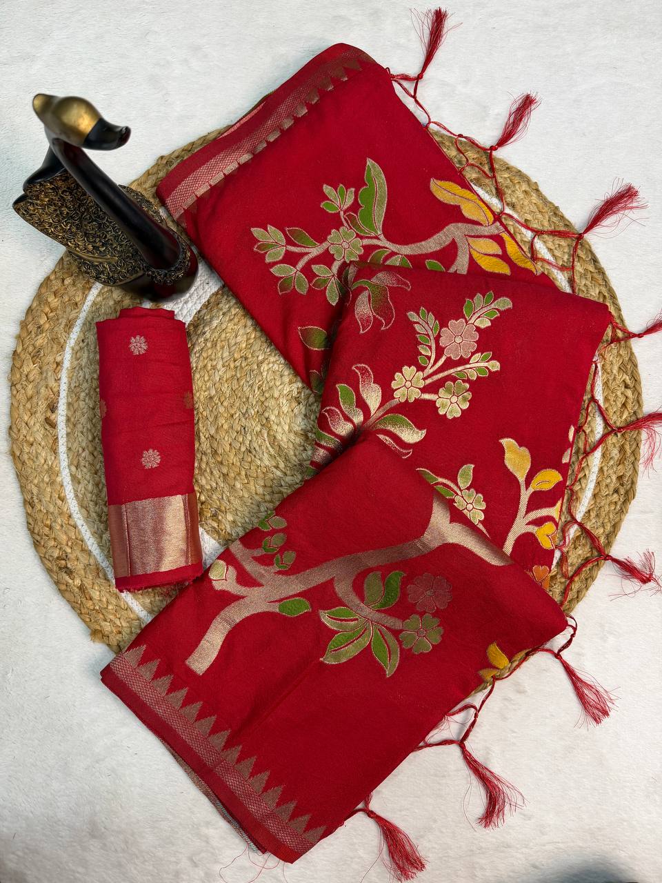 Hand Dyed Khadi Crepe Silk Saree with Bird Motifs