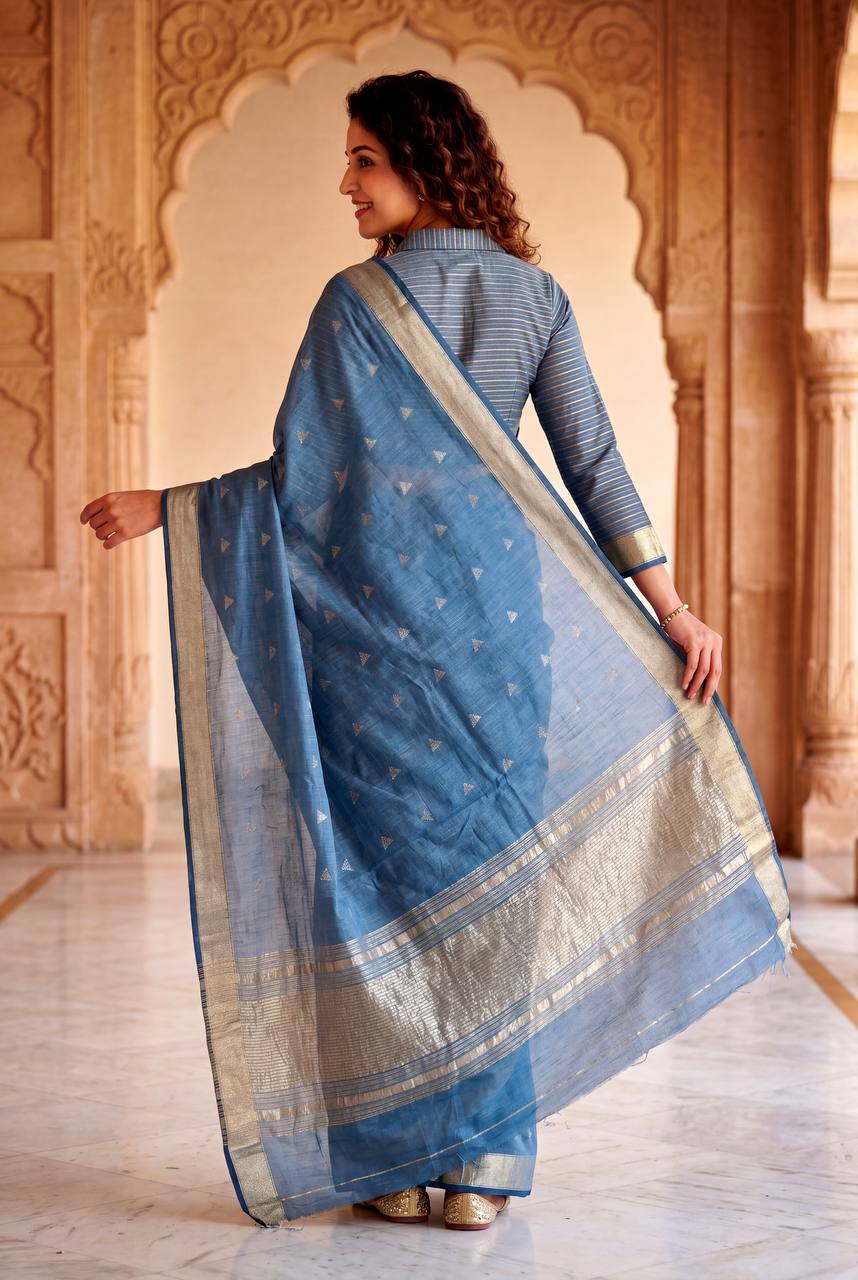 Gold Zari Linen Cotton Silk Saree