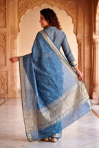 Gold Zari Linen Cotton Silk Saree
