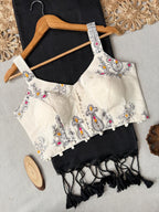 Khadi Cotton Saree with Designer Embroidered Sleeveless Blouse