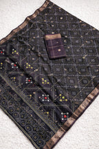 Bandhani Print Soft Silk Blend Saree with Rich Golden Zari Border