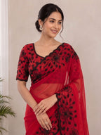 Designer Fox Georgette Saree with Black Beads Work