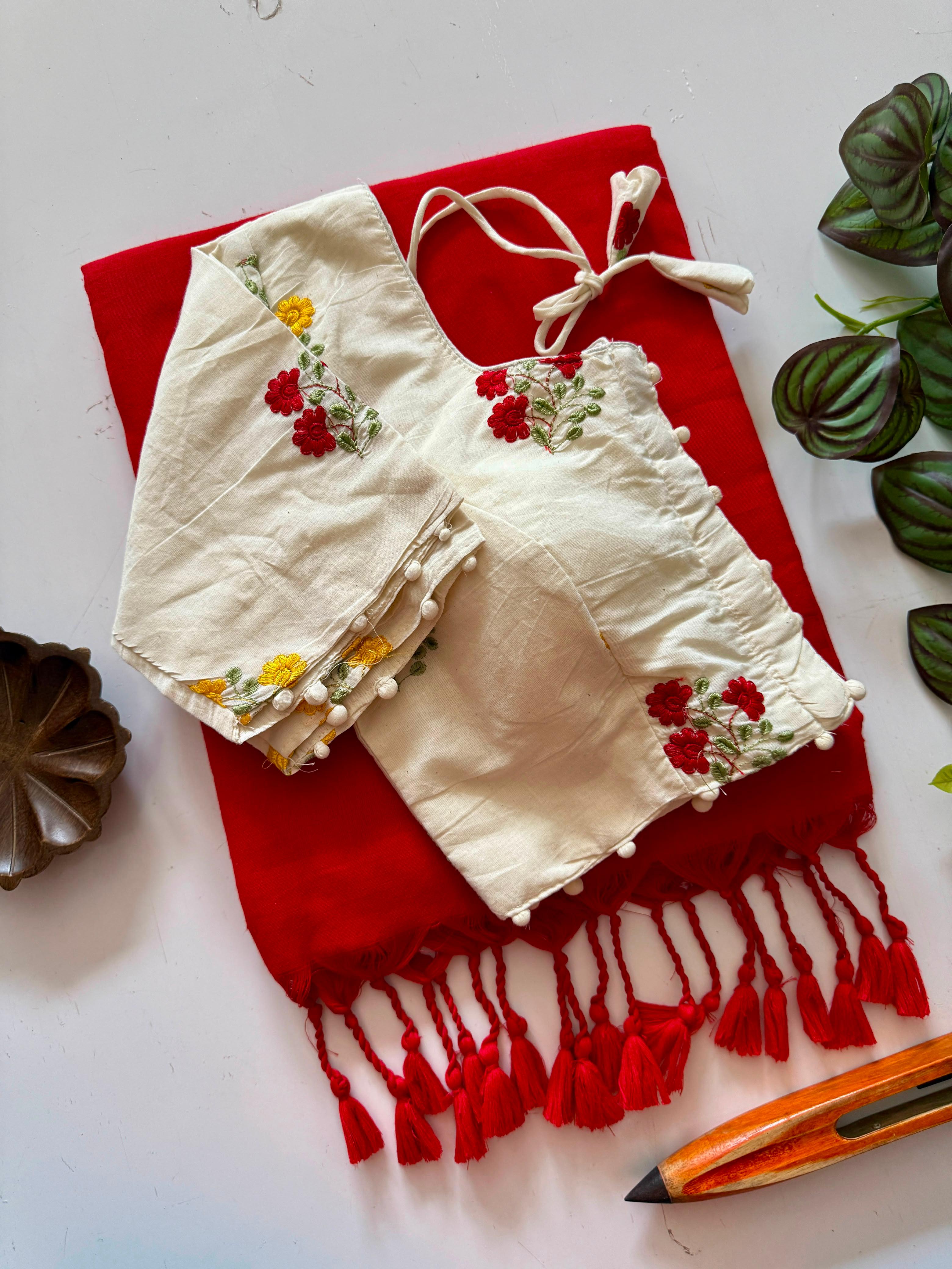 Elegant Khadi Cotton Saree with Embroidered Padded Blouse