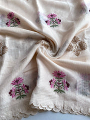 Designer Embroidery Work White Color Saree