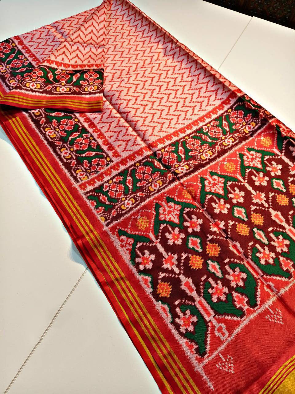 Handloom Silk Patola Saree with Lagadi Patta Border