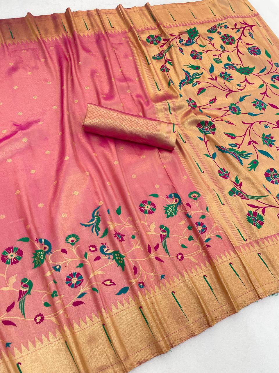 Tissue Silk Paithani Saree with Meenakari Pallu