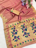 Bamboo Tissue Silk Paithani Saree with Meenakari Motifs