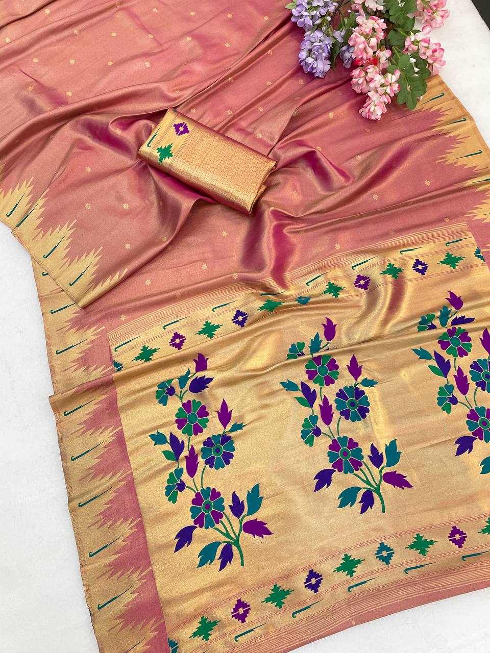 Bamboo Tissue Silk Paithani Saree with Meenakari Motifs