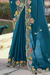 Wedding Wear Teal Blue Color Jimmy Cho Saree