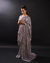 Precious Grey Color Heavy Georgette Saree