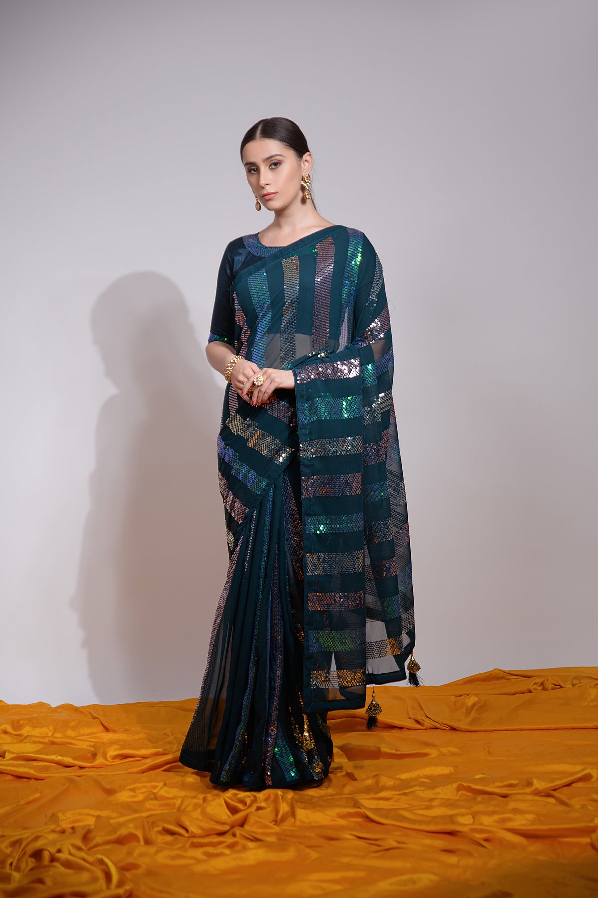 Awesome Blue Color Sequence Saree