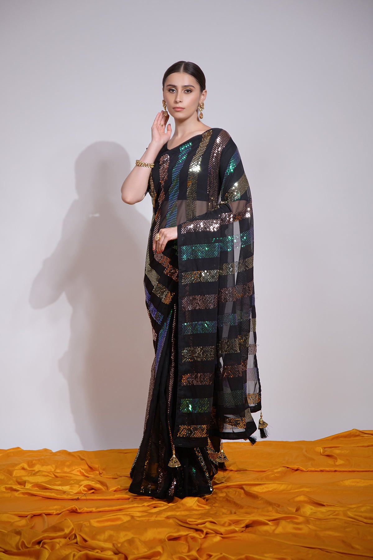 Awesome Black Color Sequence Saree