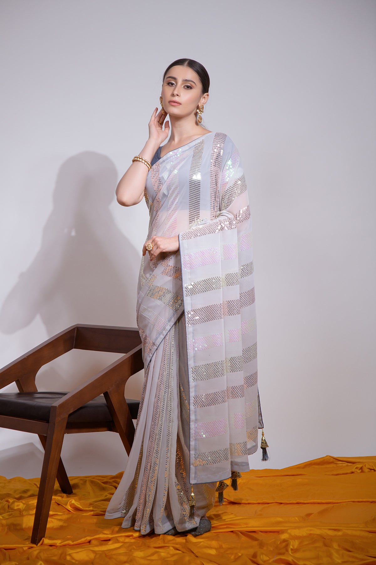 Awesome White Color Sequence Saree