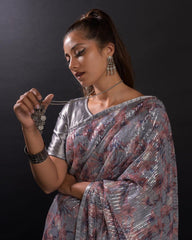 Precious Grey Color Heavy Georgette Saree