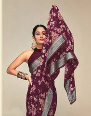 Peaceful Maroon Color Georgette Saree