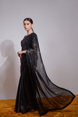 Luxuriant Black Color Georgette Saree