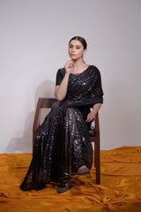 Luxuriant Black Color Georgette Saree