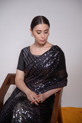 Luxuriant Black Color Georgette Saree