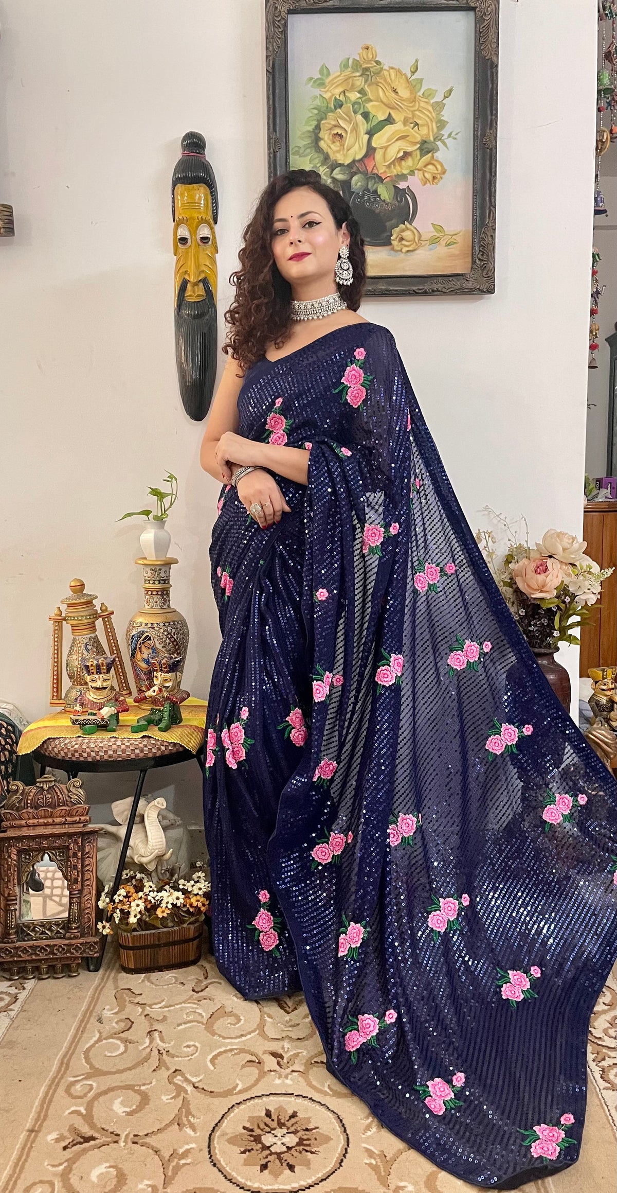 Precious Blue Color Sequence Saree