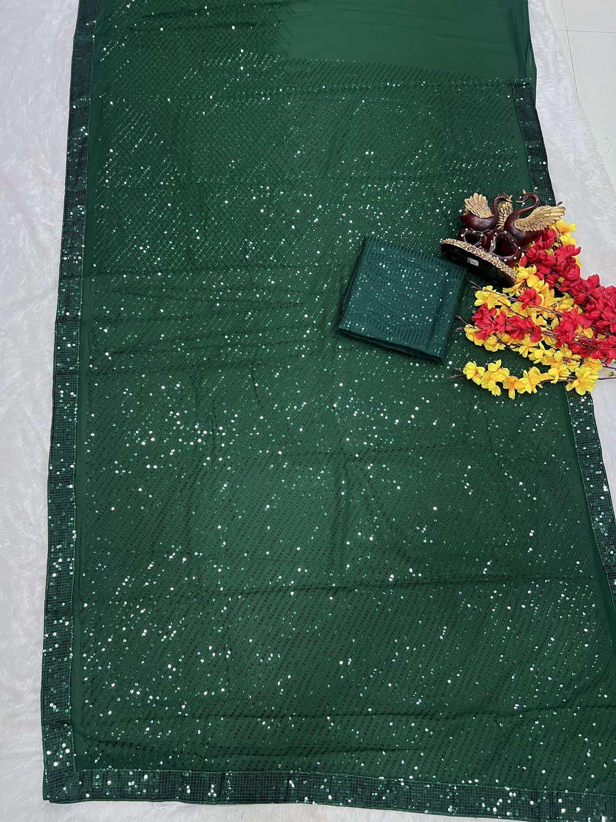 Precious Green Color Sequence Saree