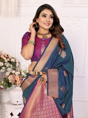 Festive Wear Soft Silk Zari Borders Teal Blue Color Saree