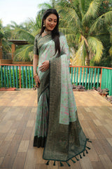 Classic Kanjivaram Soft Silk Dark Parrot Green Color Wedding Wear Saree