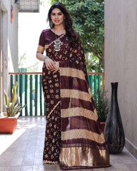 Classic Bandhej Design Brown Color Silk Saree