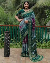 Outstanding Bandhej Grey Color Silk Saree