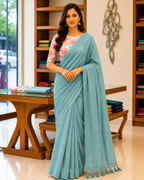 Elegant Khadi Cotton Saree with Magic Cotton Blouse