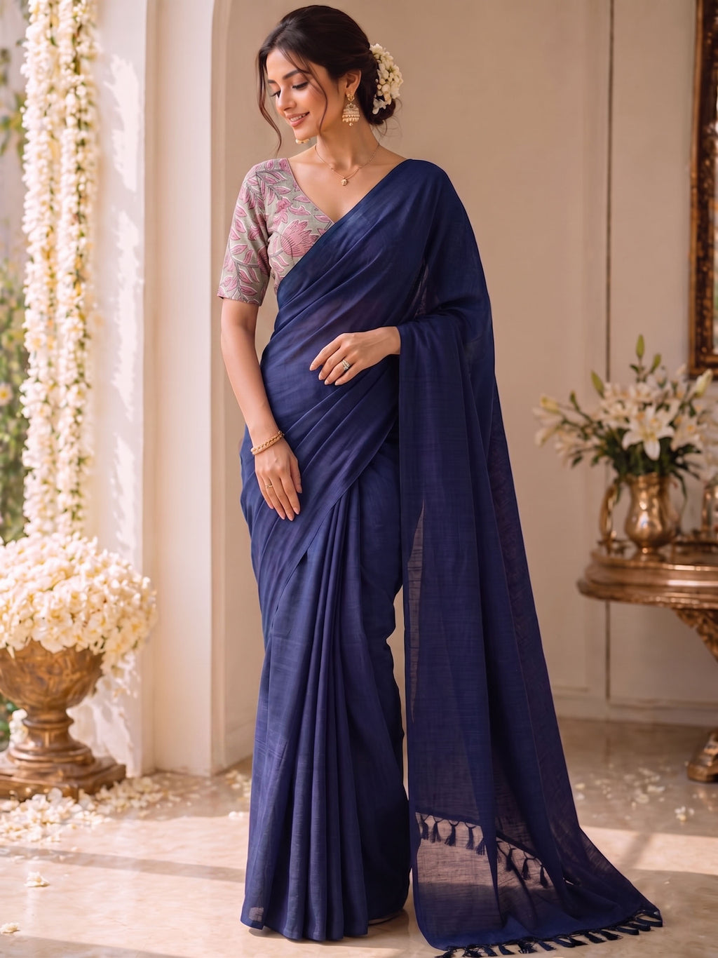 Handloom Khadi Cotton Saree with Magic Blouse