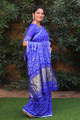 Glorious Bandhej Royal Blue Color Silk Saree