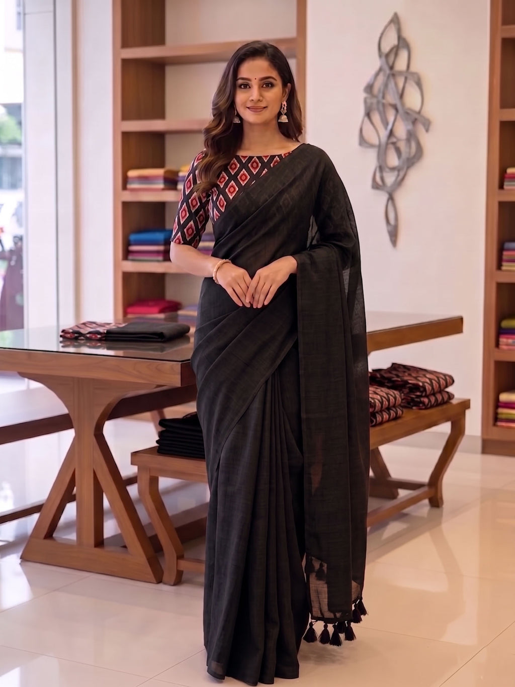 Elegant Khadi Cotton Saree with Magic Cotton Blouse