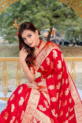 Peaceful Banarasi Silk Red Color Saree