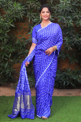 Glorious Bandhej Royal Blue Color Silk Saree