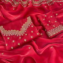 Eyes Catching Zimi Chu Sequence Work Red Color Saree