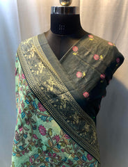 Precious Kalamkari Digital Print Sky Blue Multi Color Saree