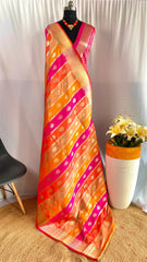 Attractive Benarasi Silk Multi Color Orange Pink Saree