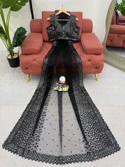 Glimmering Soft Net Black Color Saree