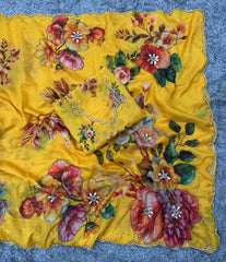 Wonderful Flower Print Yellow Color Saree