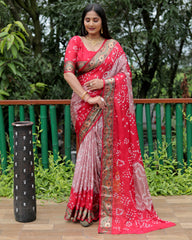 Imposing Bandhej Beige Color Soft Silk Saree