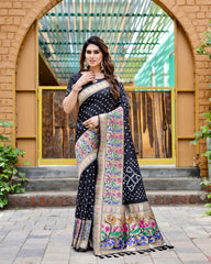 Charming Bandhej Paithani Black Color Silk Saree