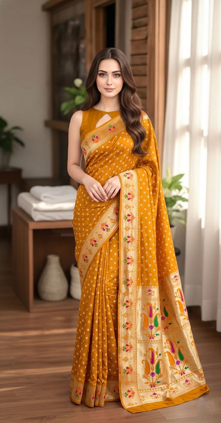 All Over Bandhej Paithani Dola Soft Silk Saree Secondary image