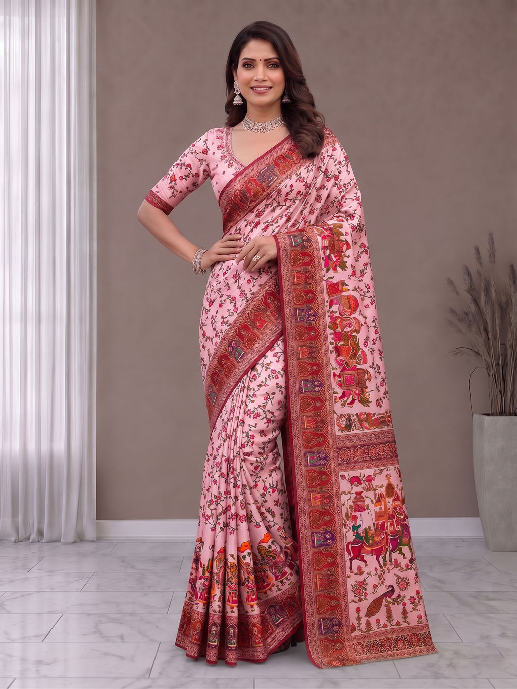 Pure Soft Pashmina Silk Saree with Kashmiri Woven Pallu