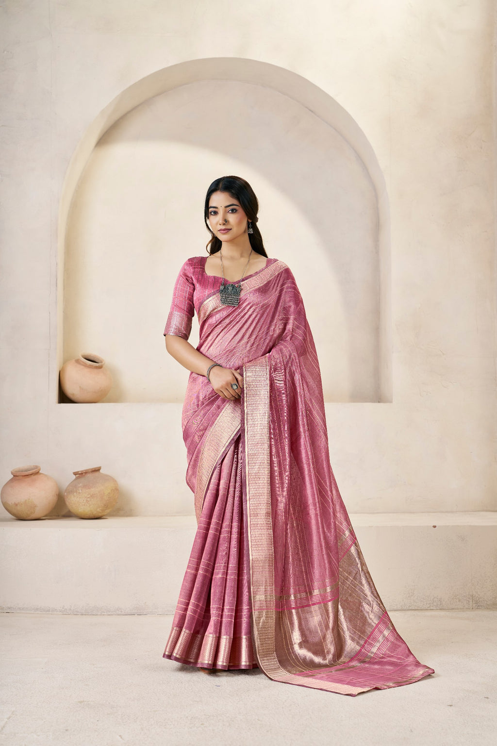 Designer Gold Zari With Soft Linen Cotton Silk Saree