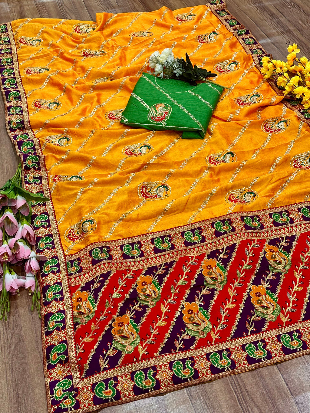 Dola Silk Saree with Diamond Work and Jacquard Border