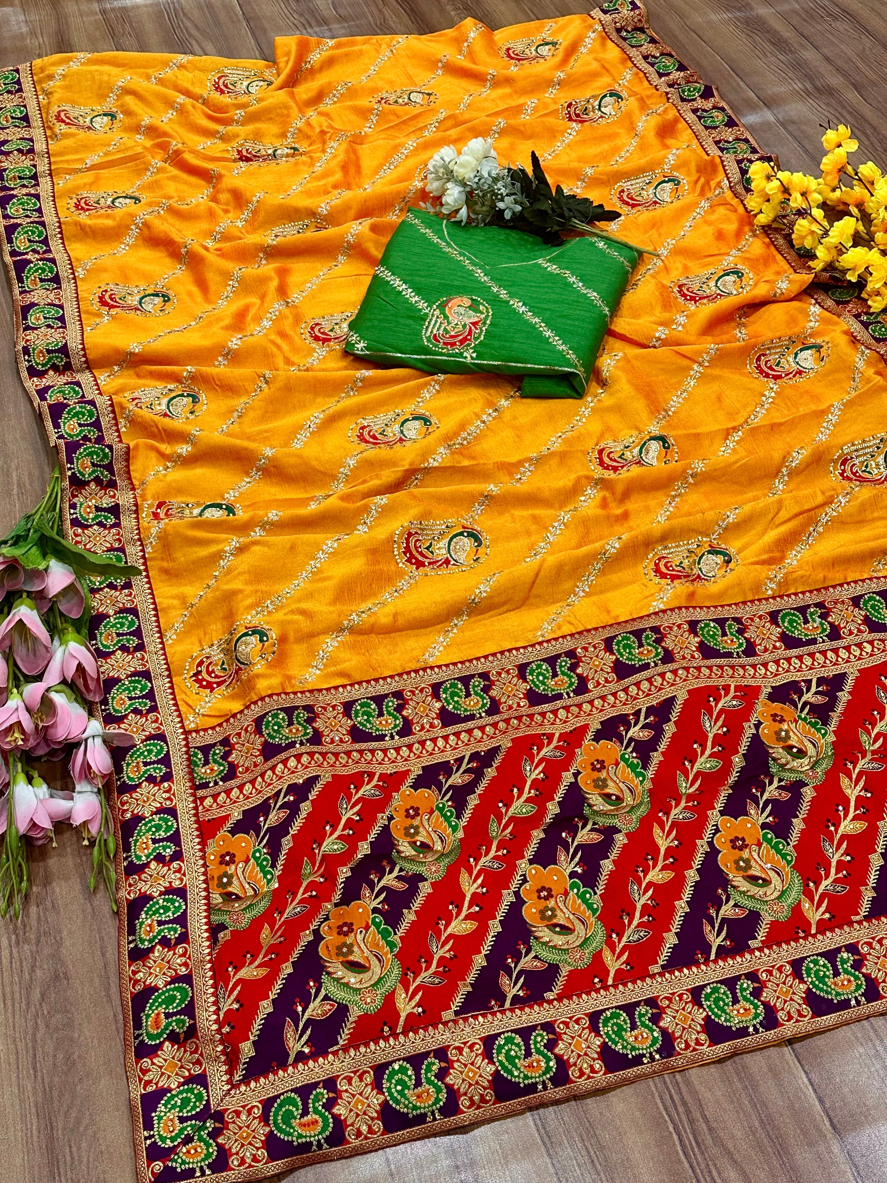 Dola Silk Saree with Diamond Work and Jacquard Border