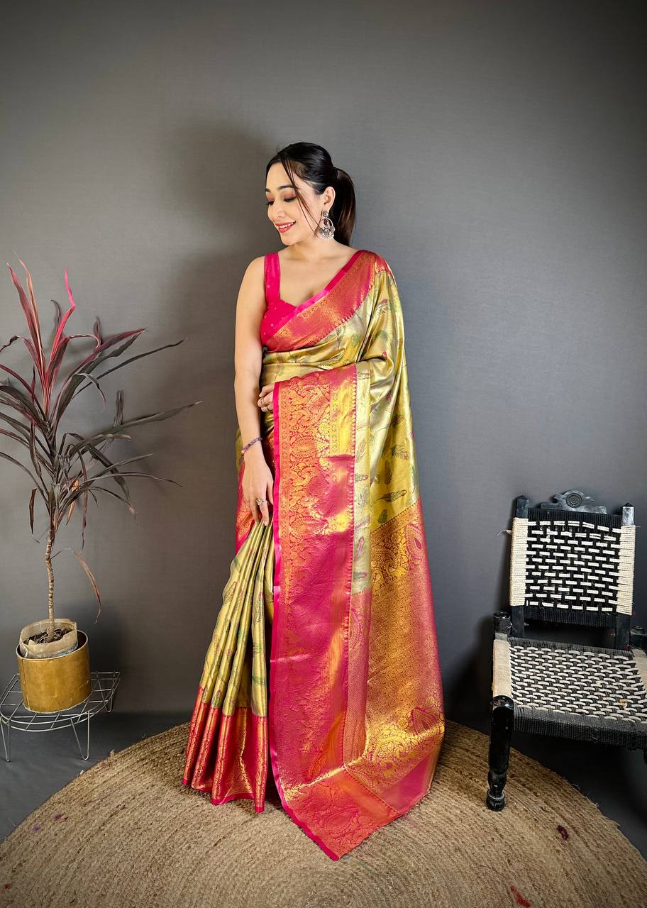 Kanjivaram Semi Silk Saree with Contrast Zari Border Secondary image