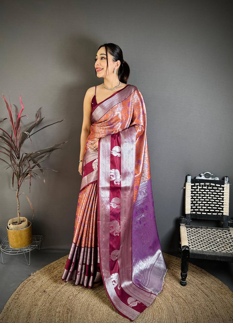 Pure Kanjivaram Silk Saree with Silver Zari Pallu