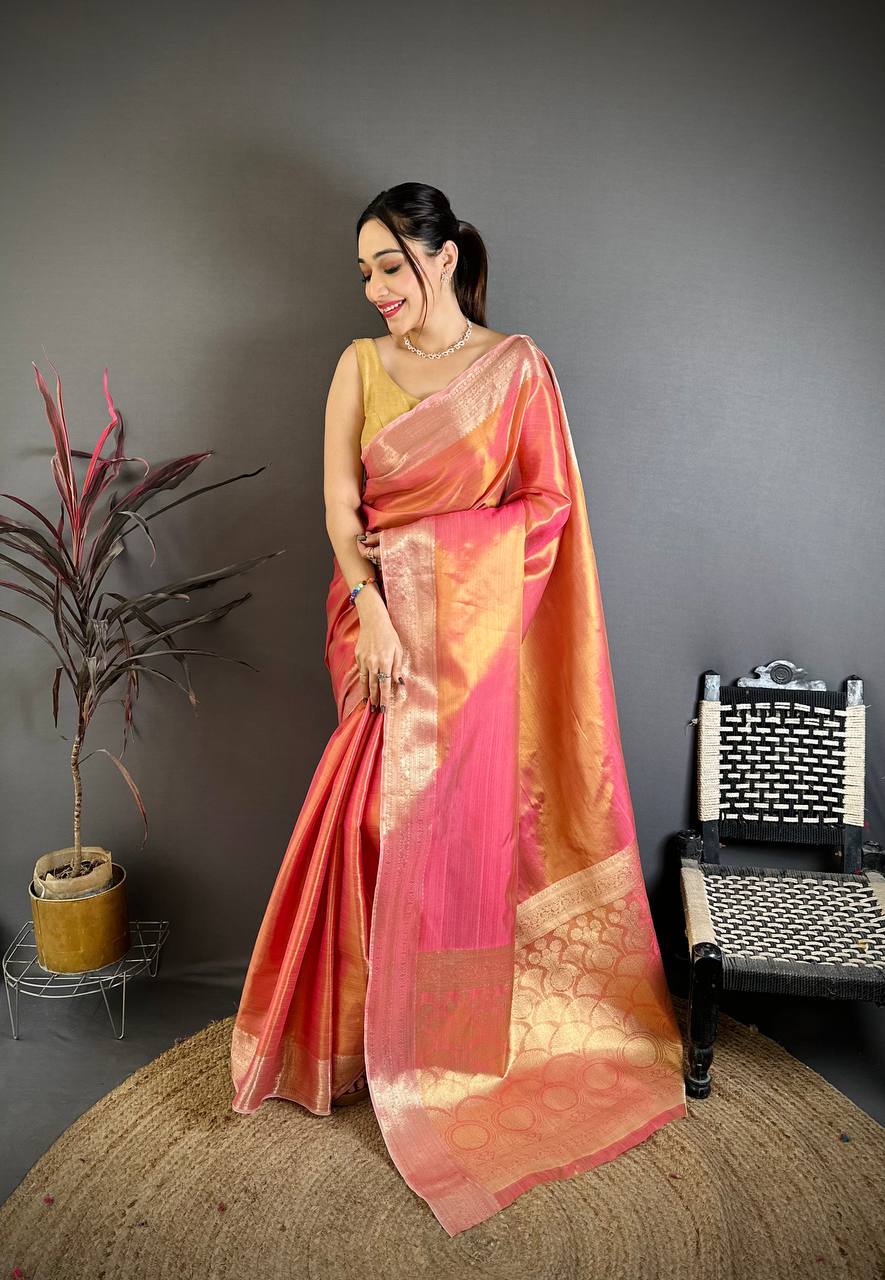 Banarasi Soft Tissue Silk Saree with Copper Zari Weaving