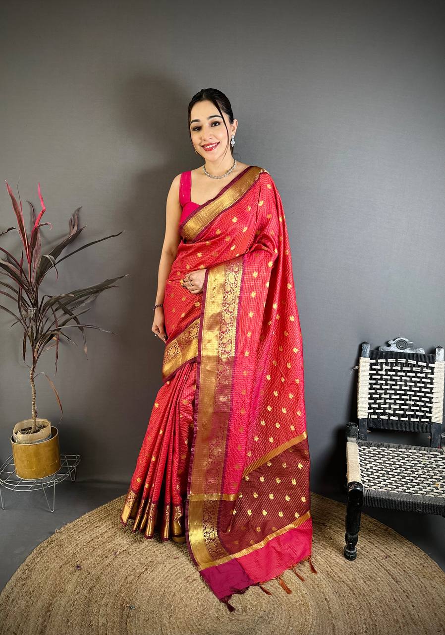 Banarasi Tissue Saree with Butti Weaving and Heavy Border